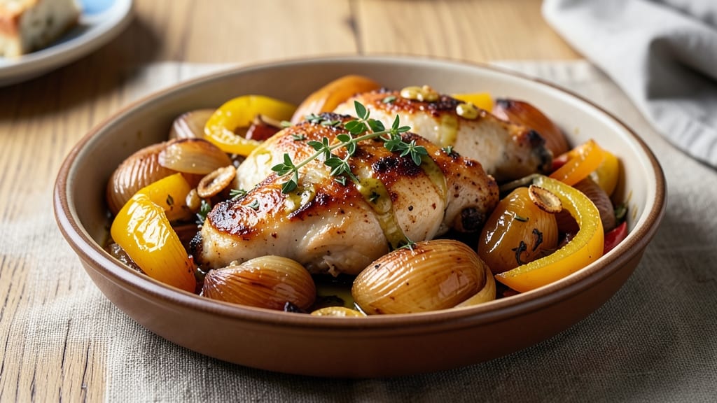 Baked Chicken with Peppers and Onions Recipe: One-Pan Mediterranean Bites