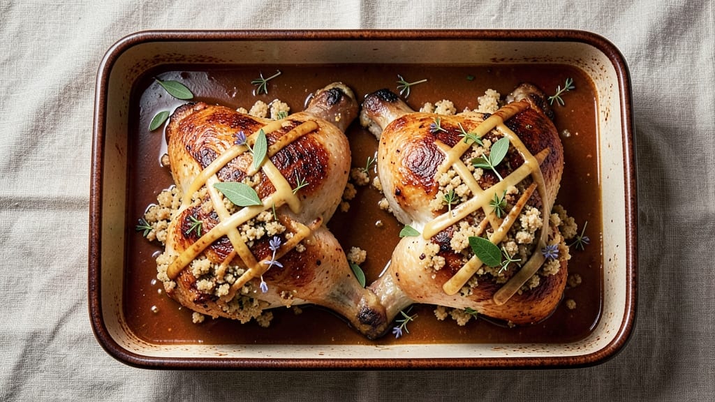 Baked Chicken Thighs With Stuffing Recipe: Crispy Crust, Juicy Meat, and Herbed Dumplings in One Pan