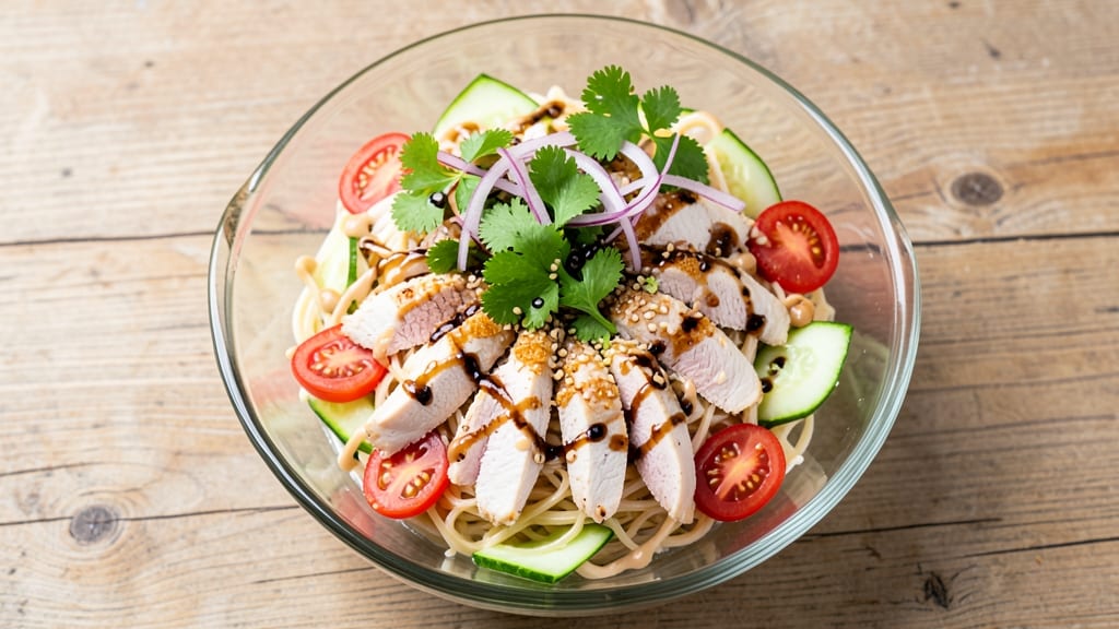 Asian Chicken Noodle Salad Recipe: Crunchy Rice Noodles with Tangy Peanut Dressing